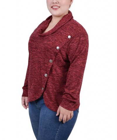 Plus Size Long Sleeve Overlapping Cowl Neck Top Red Enzoz $13.43 Tops