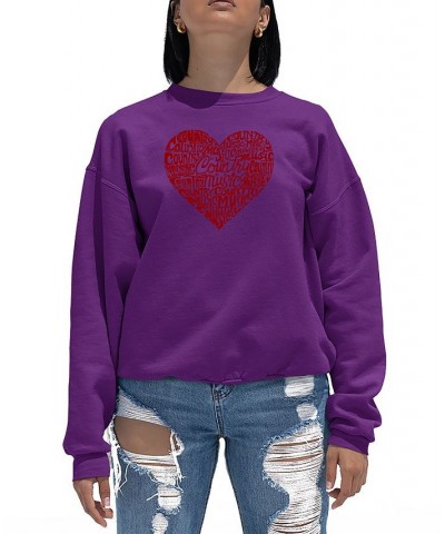 Women's Word Art Country Music Heart Crewneck Sweatshirt Purple $28.49 Tops