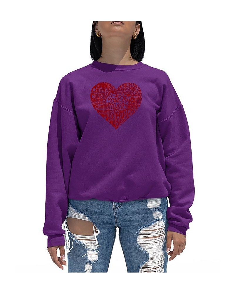 Women's Word Art Country Music Heart Crewneck Sweatshirt Purple $28.49 Tops