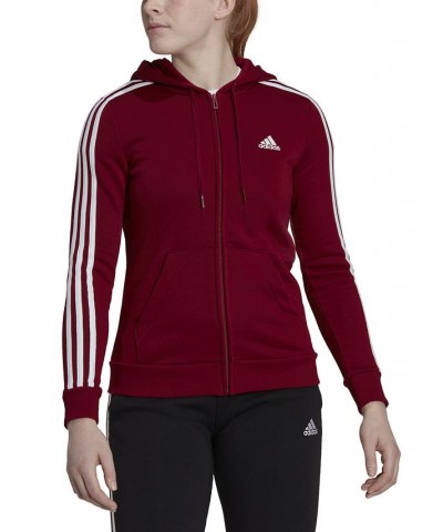 Women's 3-Stripe Cotton Fleece Full-Zip Sweatshirt Red $30.80 Sweatshirts