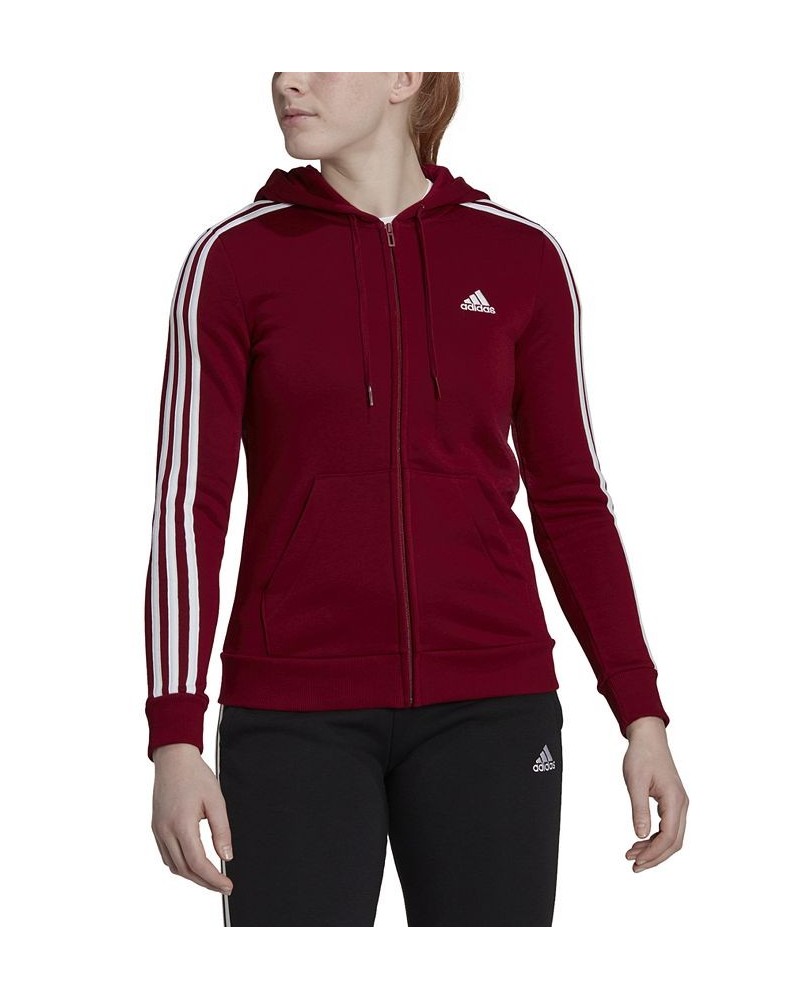 Women's 3-Stripe Cotton Fleece Full-Zip Sweatshirt Red $30.80 Sweatshirts