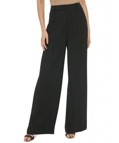 Women's High-Rise Zip-Front Wide-Leg Crepe Pants Black $26.55 Pants