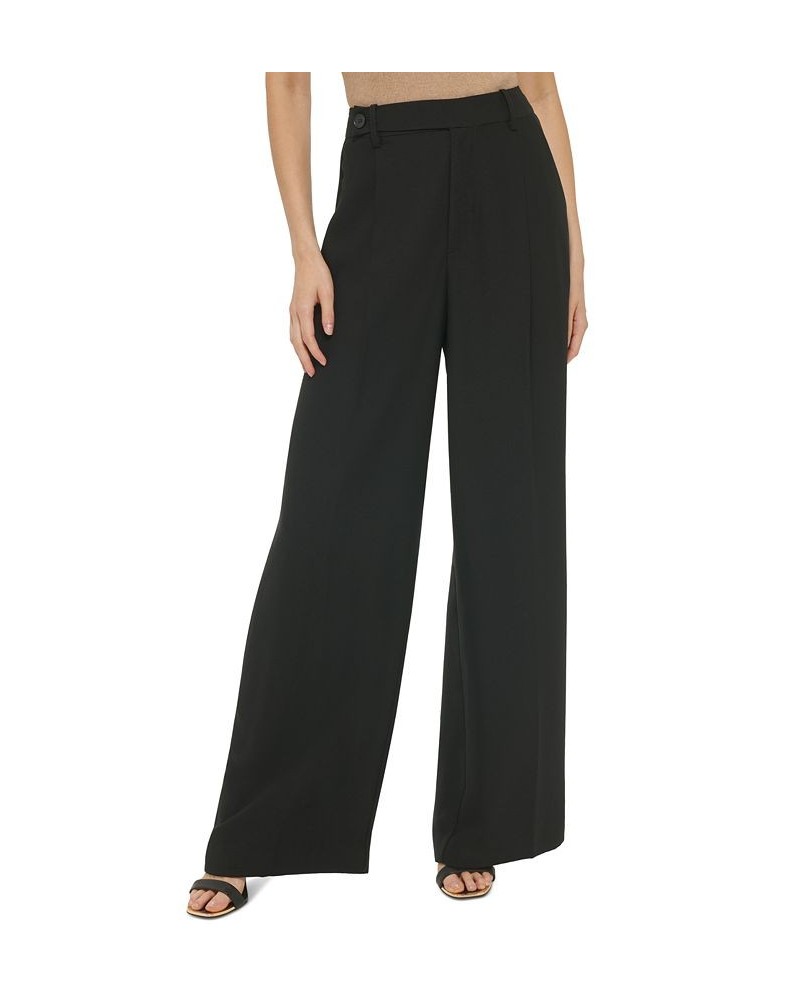 Women's High-Rise Zip-Front Wide-Leg Crepe Pants Black $26.55 Pants