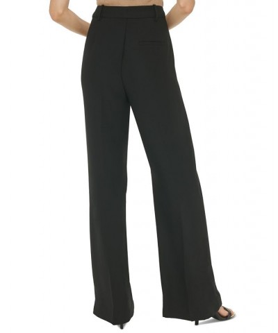 Women's High-Rise Zip-Front Wide-Leg Crepe Pants Black $26.55 Pants