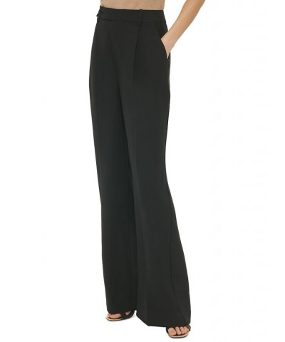 Women's High-Rise Zip-Front Wide-Leg Crepe Pants Black $26.55 Pants