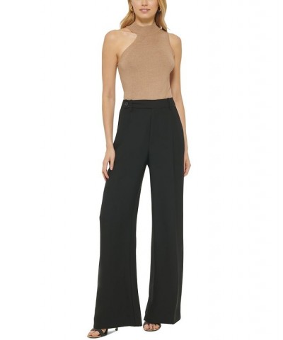 Women's High-Rise Zip-Front Wide-Leg Crepe Pants Black $26.55 Pants