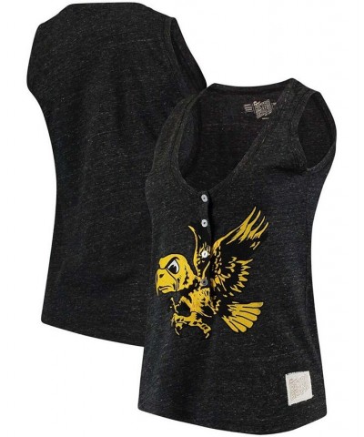 Women's Black Iowa Hawkeyes Relaxed Henley Tank Top Black $21.62 Tops