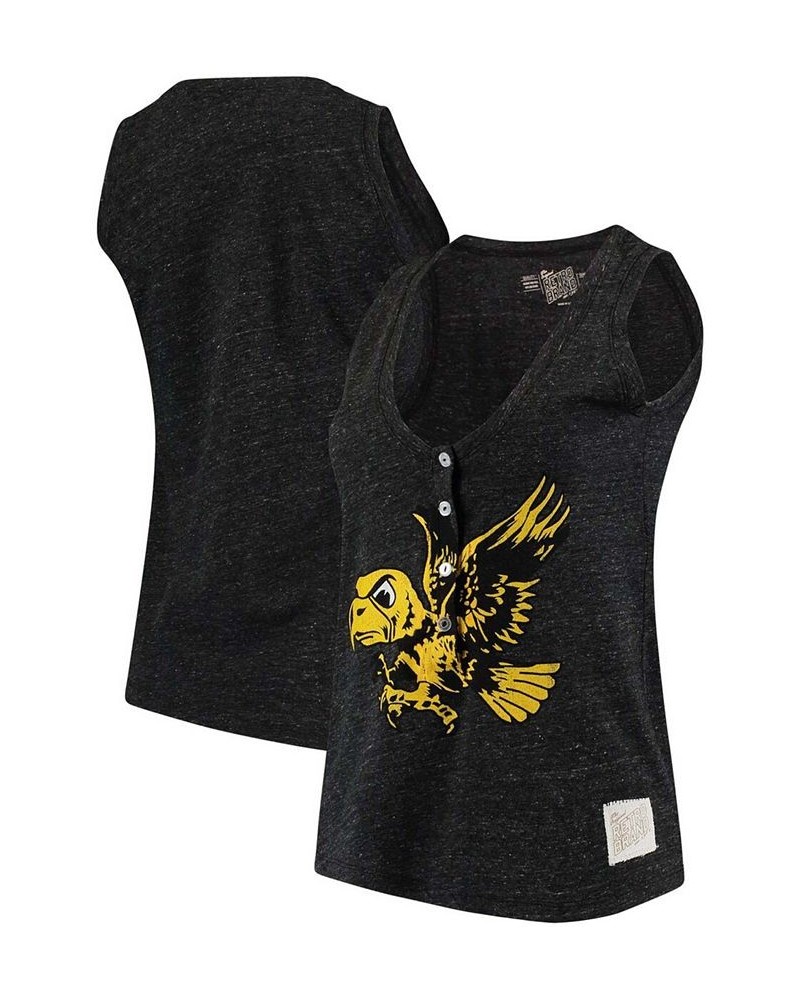 Women's Black Iowa Hawkeyes Relaxed Henley Tank Top Black $21.62 Tops