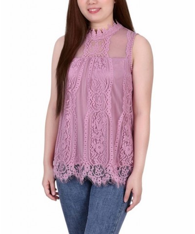 Petite Lace Mock-Neck Top Purple $15.50 Tops