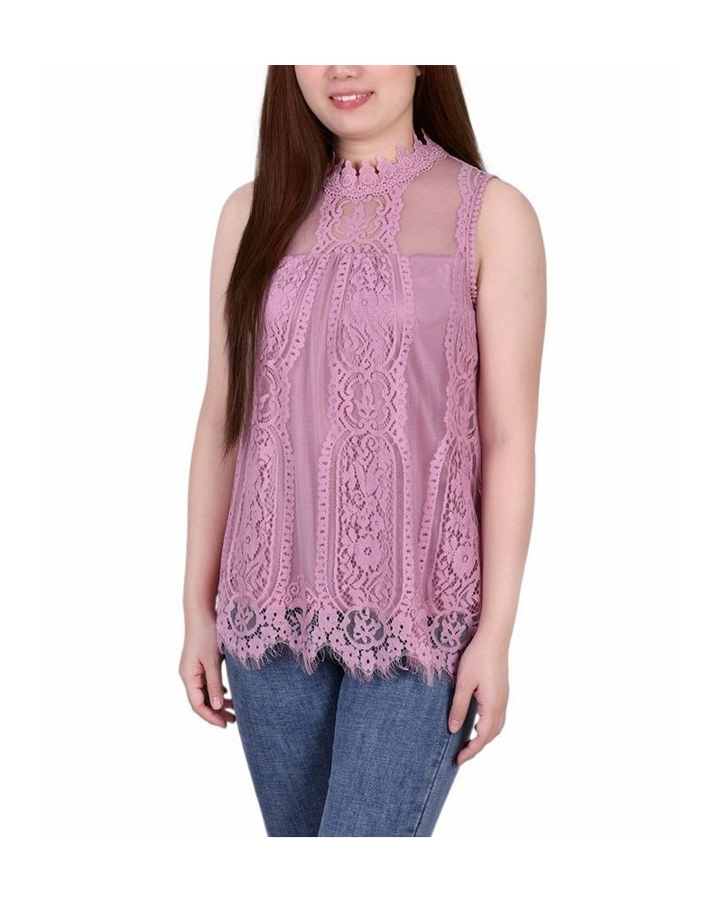 Petite Lace Mock-Neck Top Purple $15.50 Tops