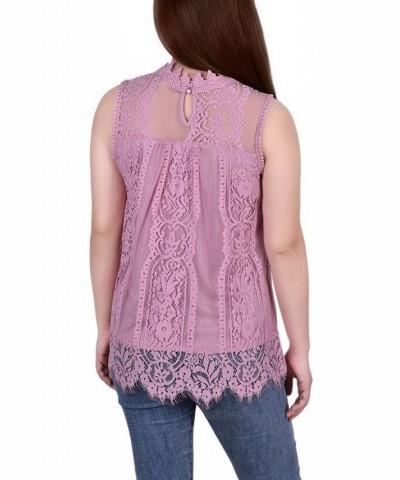 Petite Lace Mock-Neck Top Purple $15.50 Tops