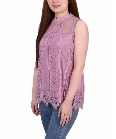 Petite Lace Mock-Neck Top Purple $15.50 Tops