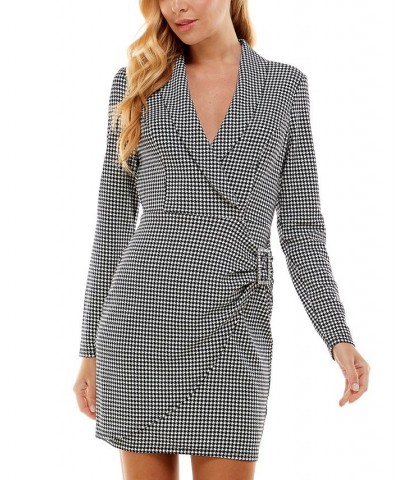 Juniors' Houndstooth-Print Side-Buckle Wrap Dress Ivory/Black $13.26 Dresses