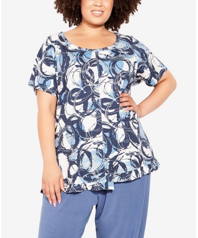 Plus Size Mae Ruffle Print Top Brushed Circle Blue $31.86 Tops