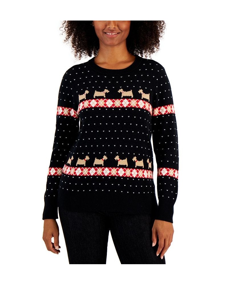 Women's Walking Scotty Dog Sweater Deep Black Combo $10.89 Sweaters