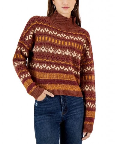 Juniors' Cozy Fair Isle Turtleneck Sweater Brown Combo $14.32 Sweaters