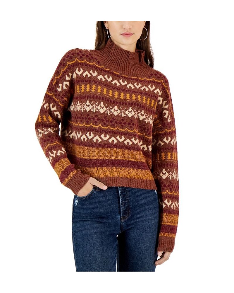 Juniors' Cozy Fair Isle Turtleneck Sweater Brown Combo $14.32 Sweaters