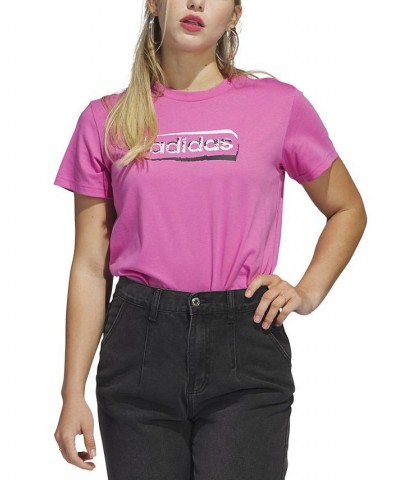 Women's Linear Stencil Short Sleeve Graphic T-Shirt Pink $16.90 Tops