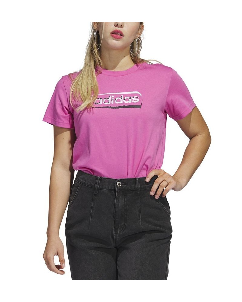 Women's Linear Stencil Short Sleeve Graphic T-Shirt Pink $16.90 Tops