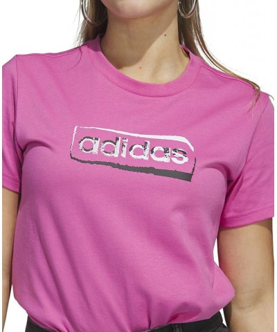 Women's Linear Stencil Short Sleeve Graphic T-Shirt Pink $16.90 Tops