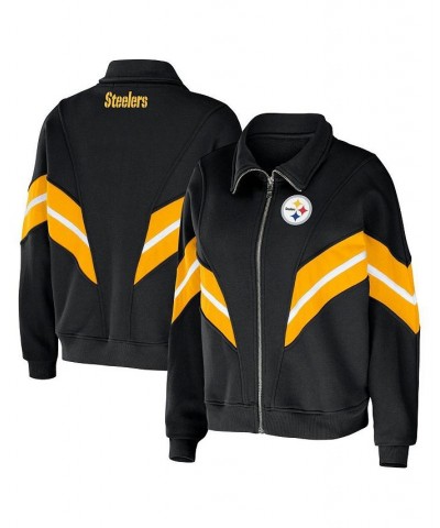 Women's Black Pittsburgh Steelers Plus Size Yarn Dye Stripe Full-Zip Jacket Black $52.24 Jackets