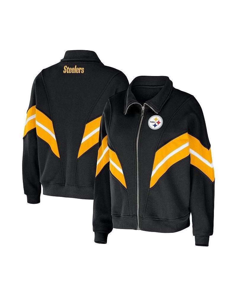 Women's Black Pittsburgh Steelers Plus Size Yarn Dye Stripe Full-Zip Jacket Black $52.24 Jackets