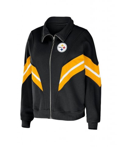 Women's Black Pittsburgh Steelers Plus Size Yarn Dye Stripe Full-Zip Jacket Black $52.24 Jackets