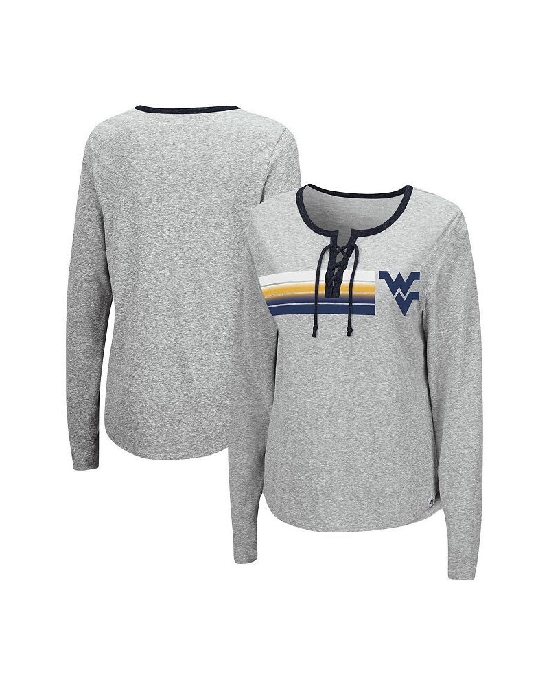 Women's Heathered Gray West Virginia Mountaineers Sundial Tri-Blend Long Sleeve Lace-Up T-shirt Heathered Gray $25.99 Tops