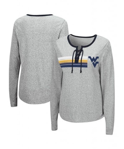 Women's Heathered Gray West Virginia Mountaineers Sundial Tri-Blend Long Sleeve Lace-Up T-shirt Heathered Gray $25.99 Tops