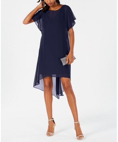 Chiffon-Overlay A-Line Dress Blue $47.96 Dresses