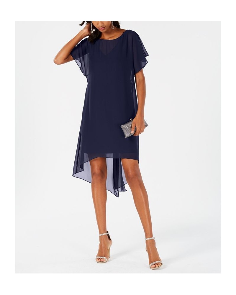 Chiffon-Overlay A-Line Dress Blue $47.96 Dresses