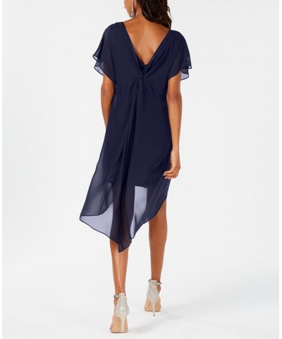 Chiffon-Overlay A-Line Dress Blue $47.96 Dresses