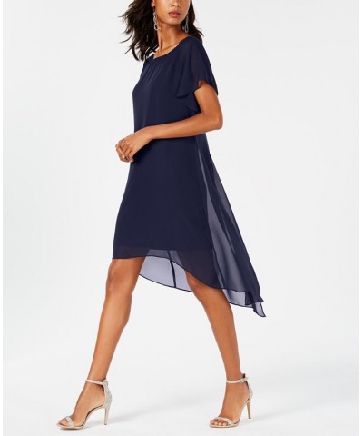 Chiffon-Overlay A-Line Dress Blue $47.96 Dresses