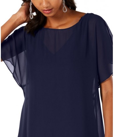 Chiffon-Overlay A-Line Dress Blue $47.96 Dresses