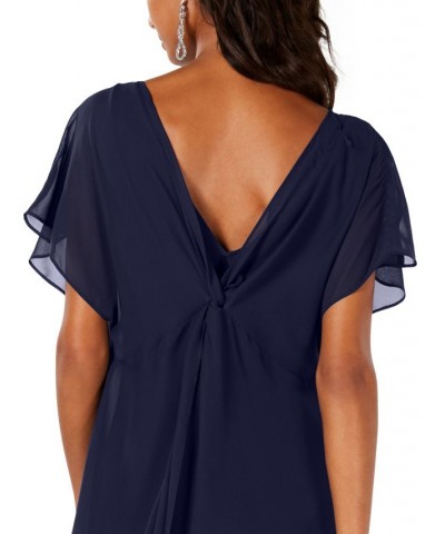 Chiffon-Overlay A-Line Dress Blue $47.96 Dresses