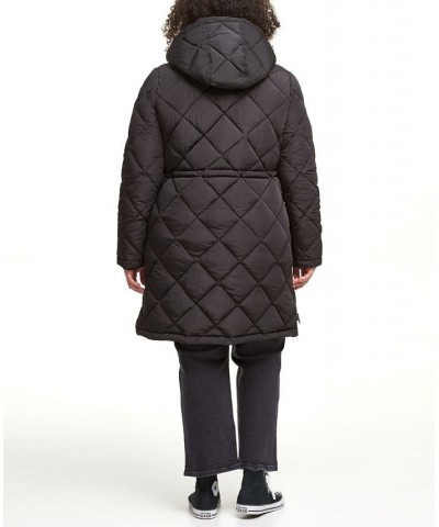 Trendy Plus Size Diamond-Quilted Hooded Long Parka Jacket Black $56.00 Jackets