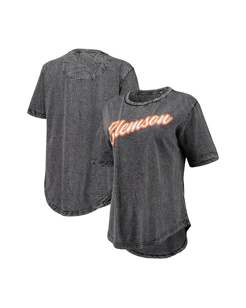 Women's Black Clemson Tigers Shortstop Mineral Wash T-shirt Black $24.29 Tops