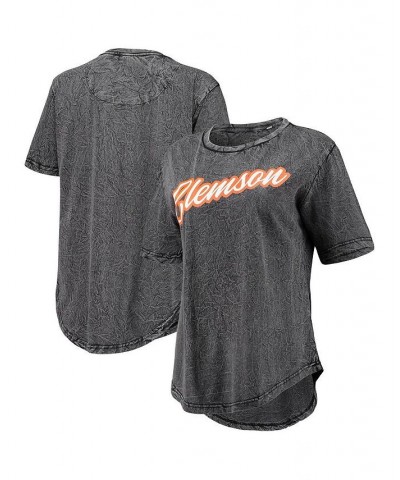 Women's Black Clemson Tigers Shortstop Mineral Wash T-shirt Black $24.29 Tops