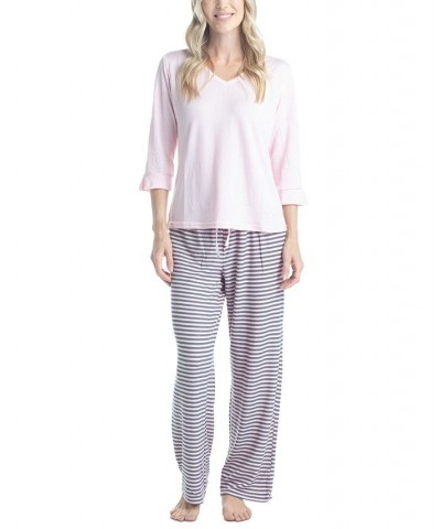 Plus Size 3/4 Sleeve Top & Boot-Cut Pajama Pants Set Gray $31.80 Sleepwear