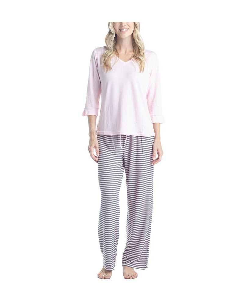 Plus Size 3/4 Sleeve Top & Boot-Cut Pajama Pants Set Gray $31.80 Sleepwear