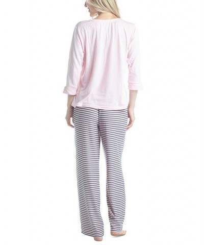 Plus Size 3/4 Sleeve Top & Boot-Cut Pajama Pants Set Gray $31.80 Sleepwear