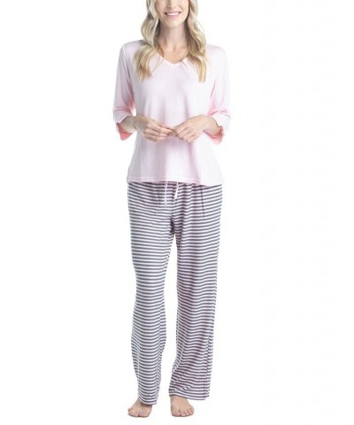 Plus Size 3/4 Sleeve Top & Boot-Cut Pajama Pants Set Gray $31.80 Sleepwear