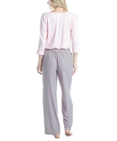 Plus Size 3/4 Sleeve Top & Boot-Cut Pajama Pants Set Gray $31.80 Sleepwear