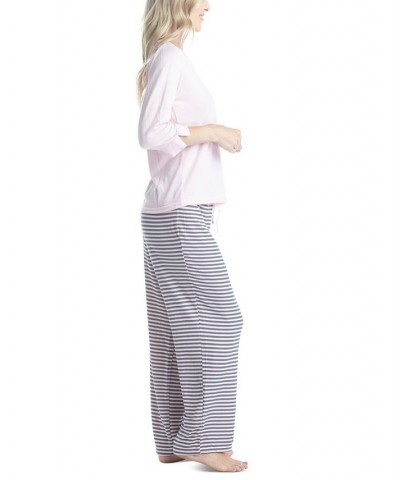 Plus Size 3/4 Sleeve Top & Boot-Cut Pajama Pants Set Gray $31.80 Sleepwear