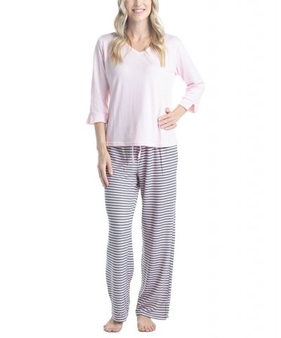 Plus Size 3/4 Sleeve Top & Boot-Cut Pajama Pants Set Gray $31.80 Sleepwear