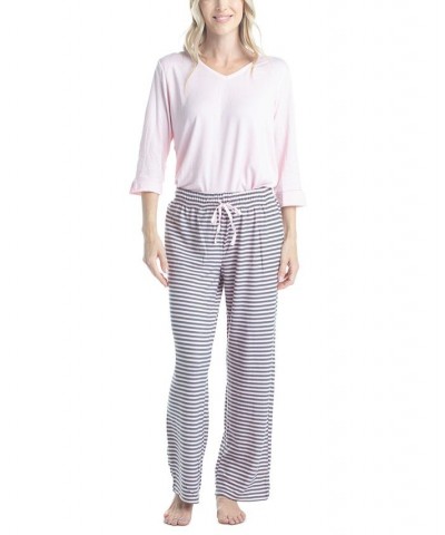 Plus Size 3/4 Sleeve Top & Boot-Cut Pajama Pants Set Gray $31.80 Sleepwear