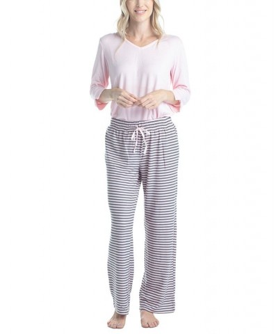 Plus Size 3/4 Sleeve Top & Boot-Cut Pajama Pants Set Gray $31.80 Sleepwear