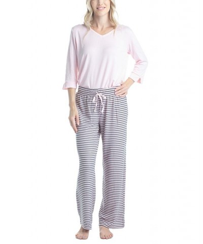 Plus Size 3/4 Sleeve Top & Boot-Cut Pajama Pants Set Gray $31.80 Sleepwear