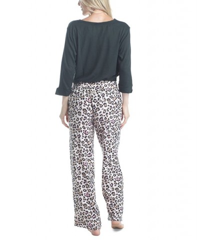 Plus Size 3/4 Sleeve Top & Boot-Cut Pajama Pants Set Gray $31.80 Sleepwear