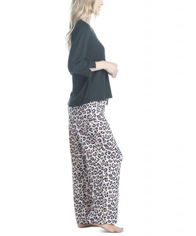 Plus Size 3/4 Sleeve Top & Boot-Cut Pajama Pants Set Gray $31.80 Sleepwear